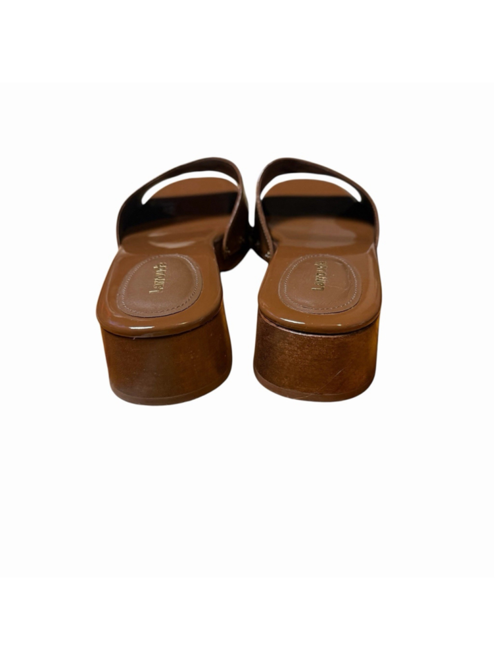 LARROUDE Zuzi Mule Sandals Patent Leather Wood Burnt Umber Size 9 WORN ONCE $315 - Picture 8 of 10